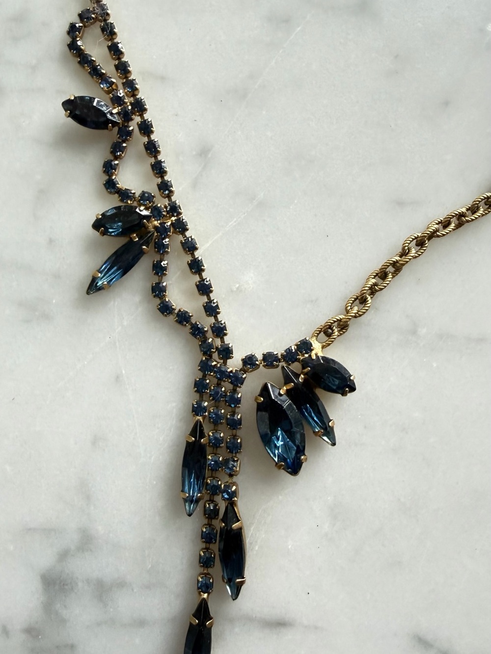 Elizabeth Cole Gold-Tone Blue Crystal Drop Necklace - Picture 3 of 4